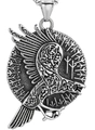 Vintage zilveren Viking raaf hanger met runen en stevige vierkante parelketting schakel - Raaf Reliëf Hanger (Zonder Ketting) (C0308)