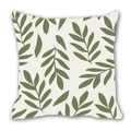 Modern beige cushion cover with green leaf print on linen fabric for sofa decor - 45cm Cushion Cover / 2310-1/Beige Leaves
