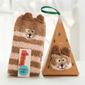 Bruine en roze gestreepte koraalfleece kerstsokken met 3D-oren en cartoon geschenkdoos - Volwassene (Geen geschenkdoos) / Khaki Gestreepte Mol