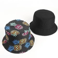 Bob réversible en toile avec un côté noir et un motif imprimé d'ananas colorés - M(56-58cm) / Double-face Ananas Noir