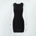 Detail view of black bodycon dress with vertical seam decoration and ribbed texture - Black