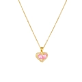Collana cuore in zircone rosa con placcatura in oro e ciondolo fiore a nastro - Cuore Doppia Pera Rosa A334