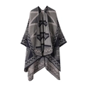 Grey and navy blue geometric knit shawl with forest deer pattern and thick texture - One Size / Square Grid - Navy Grey