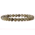 Feminine elastic 6mm natural labradorite stone bead bracelet with iridescent grey-green sheen - Natural Labradorite