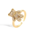 Detail of a gold-plated open ring featuring a cute bear design with colorful pavé crystals - Gold White Zirconia (3D Style)