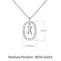 Silver color oval pendant necklace with colorful zircon letter K, 15mm by 10.5mm size - White Gold K