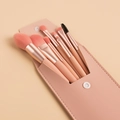 8-piece mini makeup brush set in soft pink with matching PU leather storage pouch - Leather Storage Bag / Pink