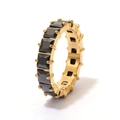 Elegant gold titanium steel ring featuring a square black gemstone in a prong setting - Gold - Black Zirconia