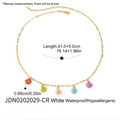 Detailed technical drawing of stainless steel necklace with five colorful beaded flowers - White Flower (JDN0202029-CR)