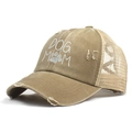 Berretto da baseball kaki invecchiato con ricamo DOG MOM e retro in mesh traspirante - Taglia unica / Cachi