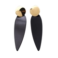 Elegant gold drop earrings with black macaron teardrop pendants for a minimalist look - Black
