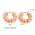 Detailed size chart for pink striped enamel hoop earrings with 2cm diameter and 14g weight - Pink