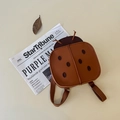 Brown PU leather ladybug backpack for children with adjustable fabric straps - Large Brown