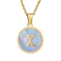Collier plaqué or 18 carats avec nacre bleue et pendentif lettre majuscule X - Lettre X (Chaîne Incluse)