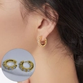 Elegant gold hoop earrings featuring a row of sparkling crystals and a secure snap clasp - Gold Clear Zirconia Hoop