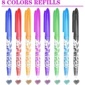 Set of 8 colorful erasable gel pens with white floral patterns and matching ink tips - Capped 8-Color Set