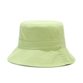 Detail of light green cotton bucket hat showing metal eyelets and reinforced brim stitching - Aqua Green