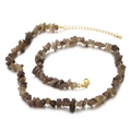 Irregular natural cat eye stone necklace with brown gravel and golden adjustable clasp - Dark Brown (KN226654-Z)