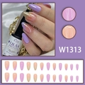Taro purple gradient glitter press-on nails set with long stiletto shape french design - W1313 (Glue Style)
