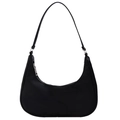 Sac à bandoulière minimaliste en nylon noir en forme de croissant avec zip argenté - Noir