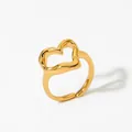 Adjustable gold hammered heart ring with hollow minimalist open band design for women - Gold (B554)