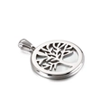 Polished silver stainless steel round pendant featuring a hollow Tree of Life design - Silver Tree of Life Style (KP82436-GC)