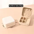 Mini square jewelry box in cream white faux leather with zipper closure and 10x10x5cm size - Cream White (No Mirror)