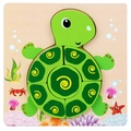 Wooden animal puzzle for toddlers featuring a cute green and yellow cartoon turtle design - 3D Jigsaw-Turtle (JM立体-乌龟)