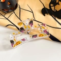 Halloween acrylic claw clip with black cat and pumpkin prints on a festive background - 8.5cm Transparent Square - Purple Hat Coal Ball