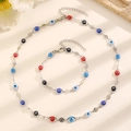Fashionable Evil Eye necklace and bracelet set in silver with colorful round pendants - Evil Eye Necklace and Bracelet Set (G-466+G-465)