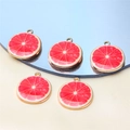 DIY red grapefruit fruit slice pendant charms with golden metal alloy edges for jewelry - Style 19