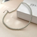 Elegant grey crystal pearl necklace with silver lobster clasp and extension chain - 5mm Grey