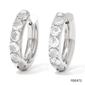 Silver stainless steel hoop earrings featuring five round clear cubic zirconia stones - White Zirconia (Silver Base) (PDE473)