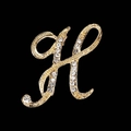 Golden rhinestone letter H brooch pin with pavé crystals and metallic texture - Letter H Style (2255) / Gold H