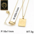 Golden titanium steel rectangle pendant necklace featuring two cats and a cross chain link - Gemini (KN200342-KLHQ)