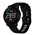 Minimalist black waterproof sports digital watch with LED display and silicone strap - Black