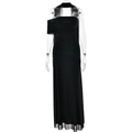 Robe longue noire élégante à épaule dénudée coupe ajustée avec ruban pour femmes - S / Noir