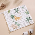 Soft cotton baby washcloth featuring tropical elephant and leopard cartoon patterns - Forest Adventure