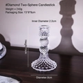 Clear glass candle holder with diamond-cut texture for European taper candles - Diamond Two Balls Style / Clear