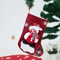 Calcetín navideño de lino rojo con aplique de muñeco de nieve y cuadros - Muñeco de nieve