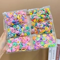 Colorful high elasticity hair ties set featuring cartoon sunflower and panda charms - Mixed Bag (50 Pcs)