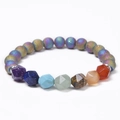 Close-up of 8mm faceted natural stone beads on a multi-color stretch yoga bracelet - Multi-color Coated Style (Style 03)