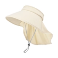 Cappello da sole da uomo crema con tesa larga, protezione per il collo e cordino regolabile - Beige