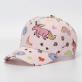 Pink kids baseball cap featuring unicorn and rainbow cartoon prints for girls - Pink Unicorn Style (9#)