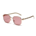 Pink lens square sunglasses with rose gold metal chain temples for women - Purple Red Lens