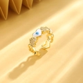 Adjustable 18K gold-plated heart ring with zircon stones and white evil eye enamel - Adjustable Open / Gold