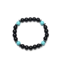 Matte black agate and blue turquoise beaded stretch bracelet with metal spacers - Turquoise