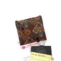 Detail view of square cork coin purse with colorful mandala pattern and zipper closure - Cork Pattern No.2