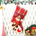 Red Christmas stocking with snowman pattern and plaid cuff hanging decoration - Large Plaid Snowman Sock