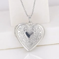 Silver stainless steel heart locket necklace with floral engraving and polished chain - Convex Wreath Heart 42*40/Steel